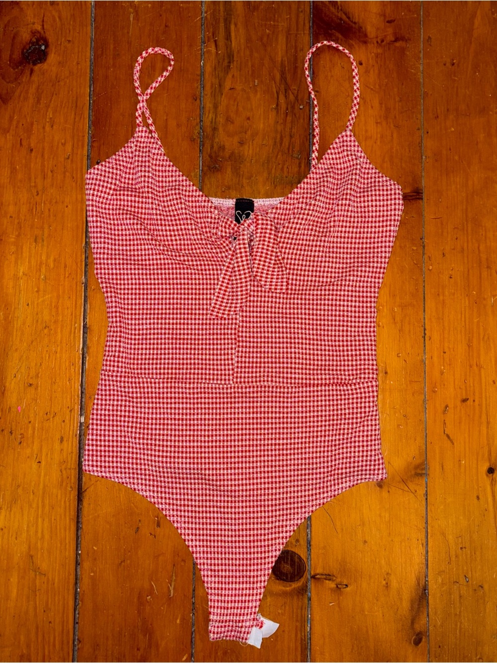 Windsor Red Gingham Tie-Front Bodysuit